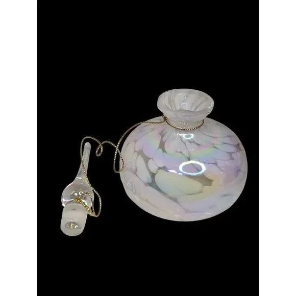 Vtg White Iridescent Art Glass Perfume Bottle With Tear Drop Stopper 5.75" - Picture 6 of 9